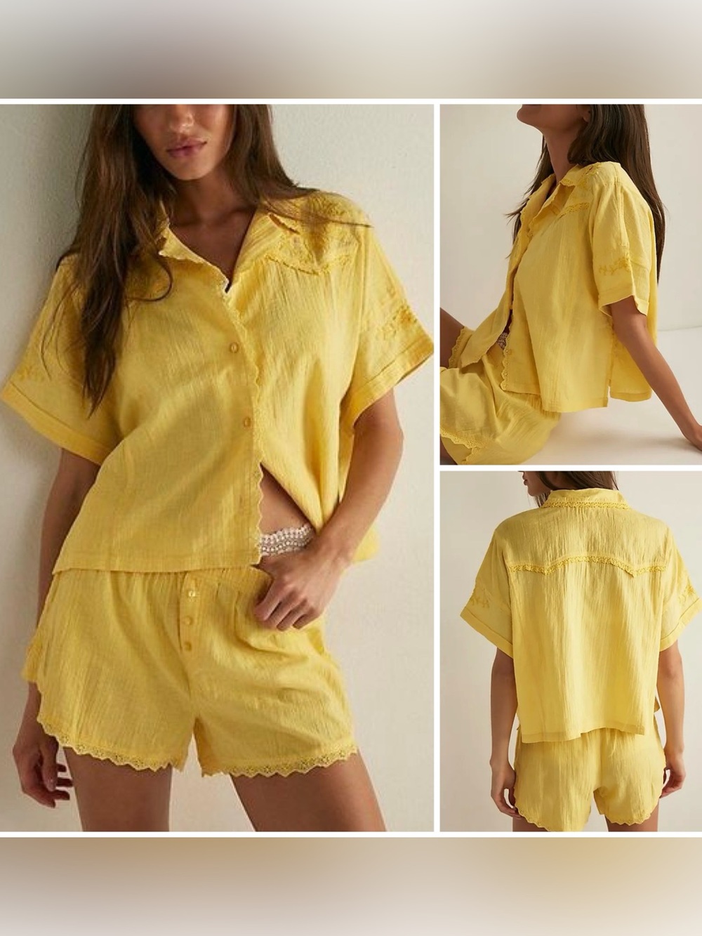 NWT Free People FP Intimately Good Intentions PJ Set - lemon drop yellow - XS